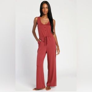 Lulu’s Sunday Behavior Rusty Rose Sleeveless Wide Leg Jumpsuit Size XS NWT